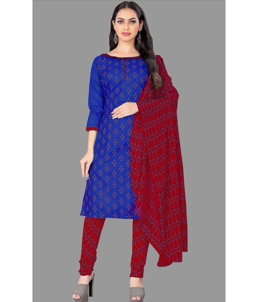     			Aika Unstitched Cotton Printed Dress Material - Blue ( Pack of 1 )