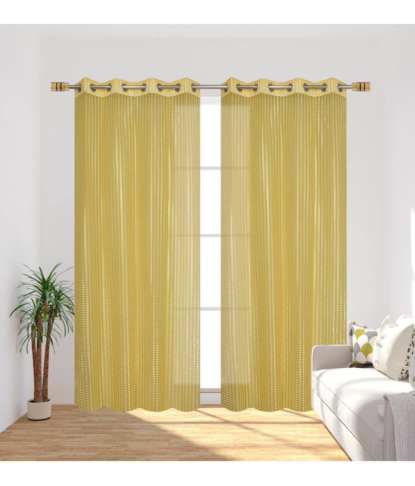     			Homefab India Textured Sheer Eyelet Curtain 5 ft ( Pack of 2 ) - Yellow