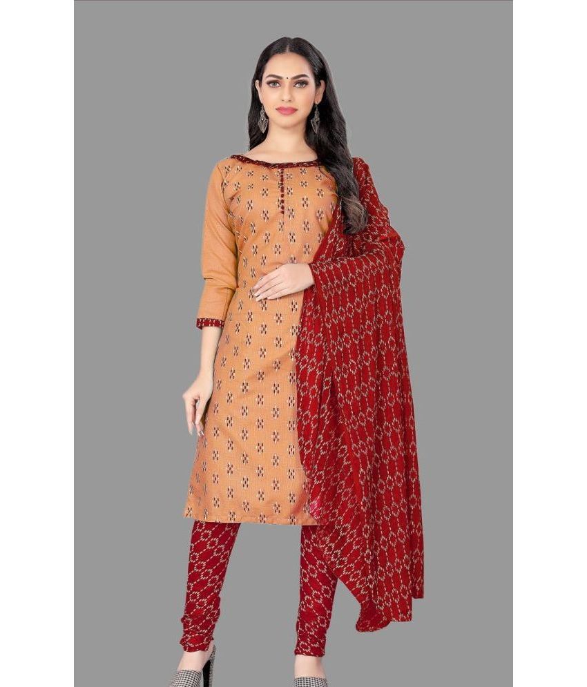     			JULEE Unstitched Cotton Printed Dress Material - Orange ( Pack of 1 )