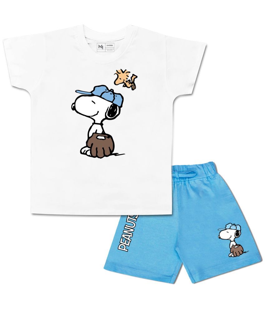     			MINUTE MIRTH - White Cotton Boys T-Shirt & Shorts ( Pack of 1 )