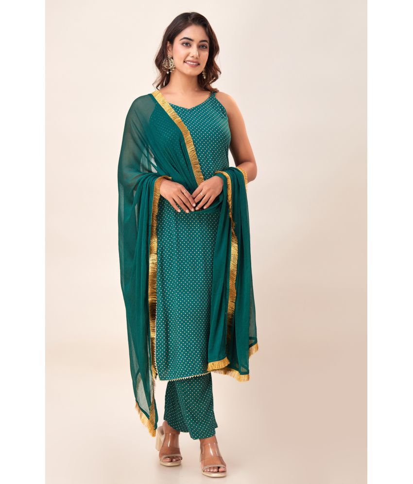     			NeshamaKurti Viscose Printed Kurti With Pants Women's Stitched Salwar Suit - Green ( Pack of 1 )