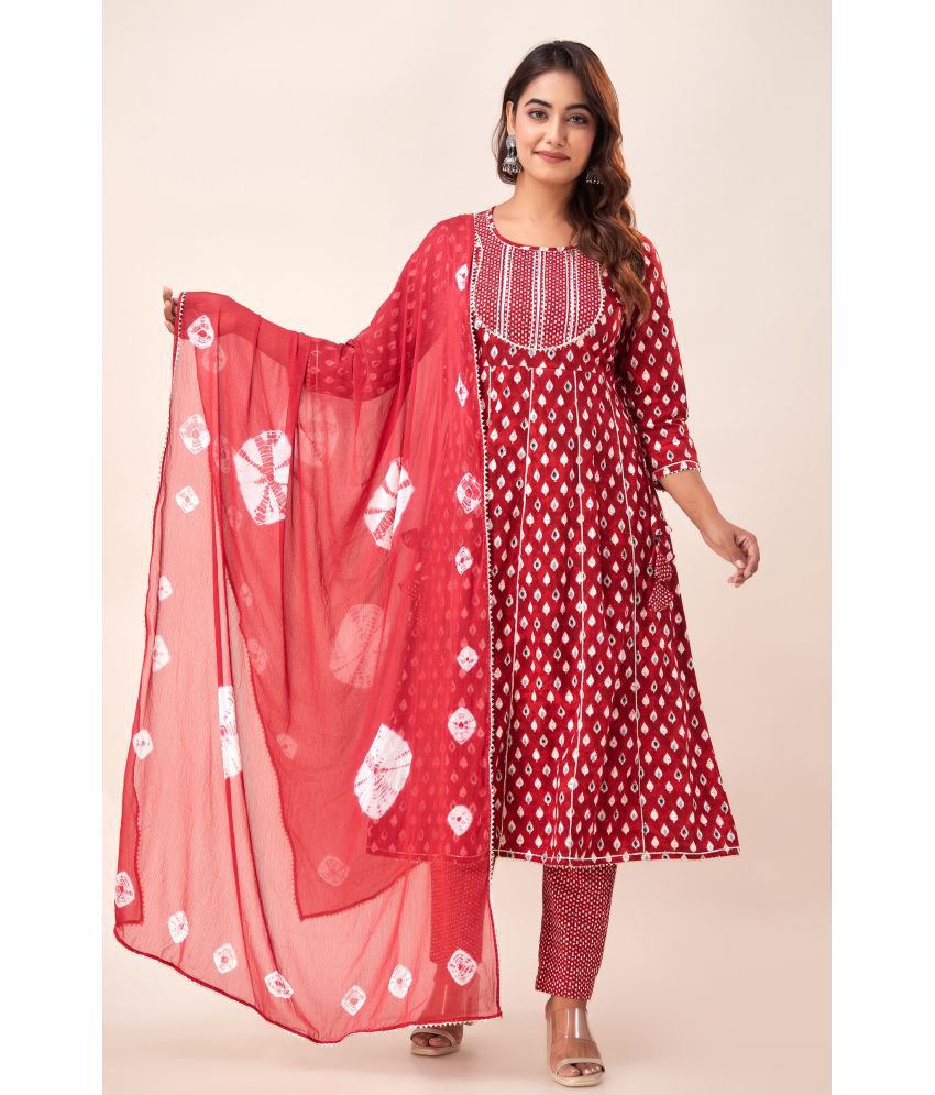     			SVARCHI Cotton Printed Kurti With Pants Women's Stitched Salwar Suit - Red ( Pack of 1 )