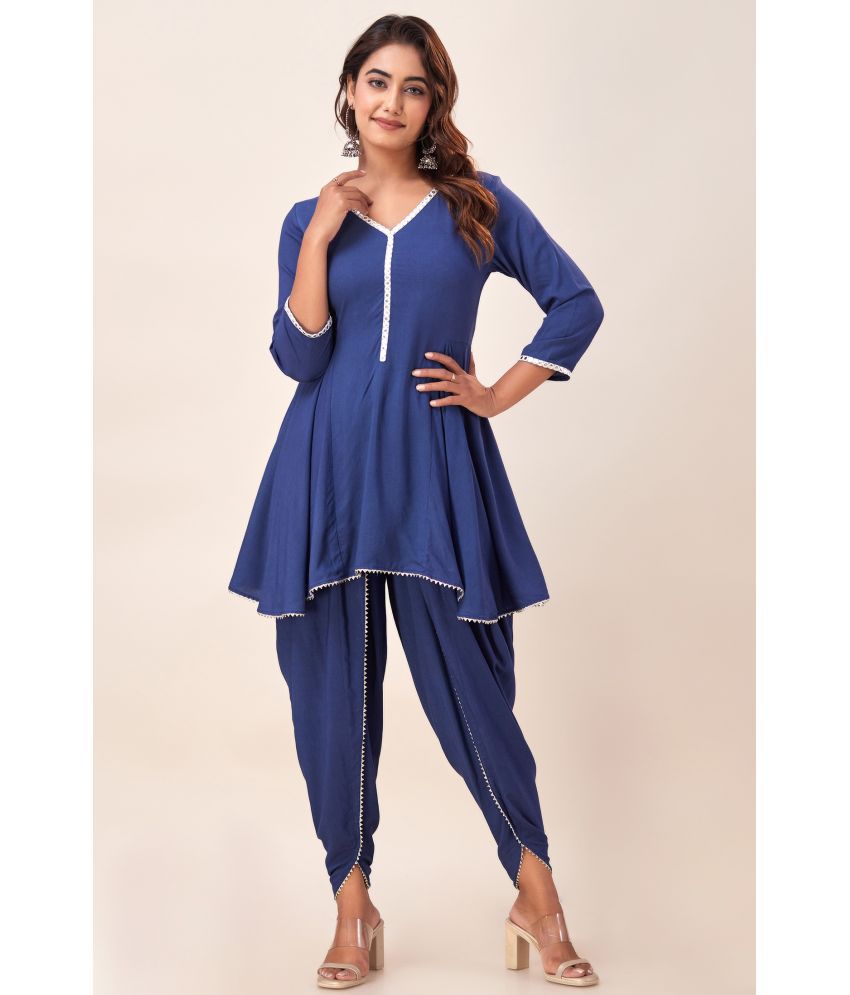     			SVARCHI Viscose Solid Ethnic Top with Dhoti Women's Stitched Salwar Suit - Blue ( Pack of 1 )
