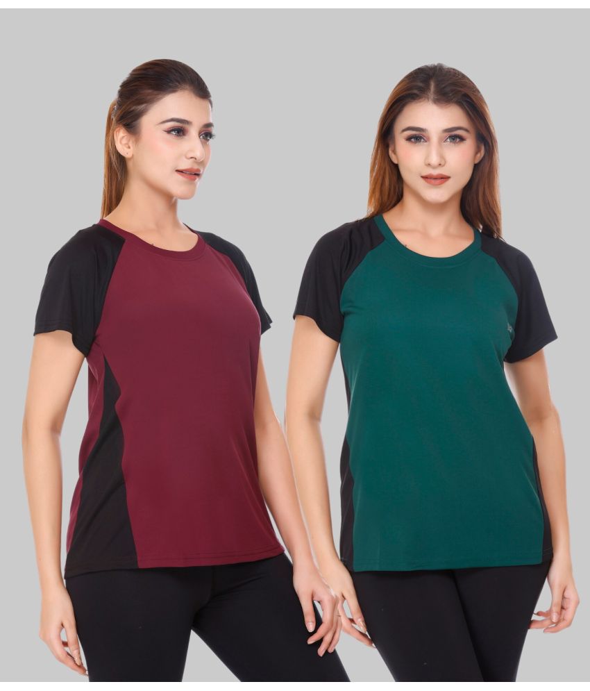     			White Moon Maroon Polyester Lycra Tees - Pack of 2