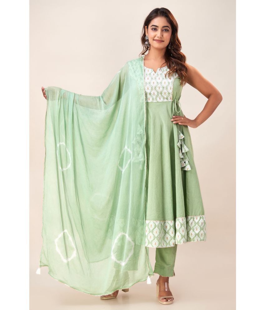     			FabbibaPrints Cotton Printed Kurti With Pants Women's Stitched Salwar Suit - Green ( Pack of 1 )