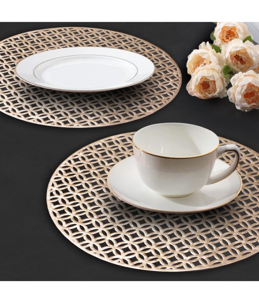     			HOMETALES PVC Abstract Round Table Mats ( 38 cm x 38 cm ) Pack of 2 - Gold