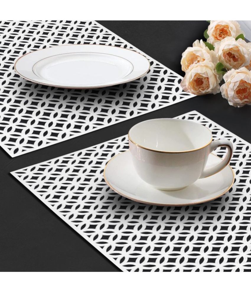    			HOMETALES PVC Floral Rectangle Table Mats ( 45 cm x 30 cm ) Pack of 2 - Silver