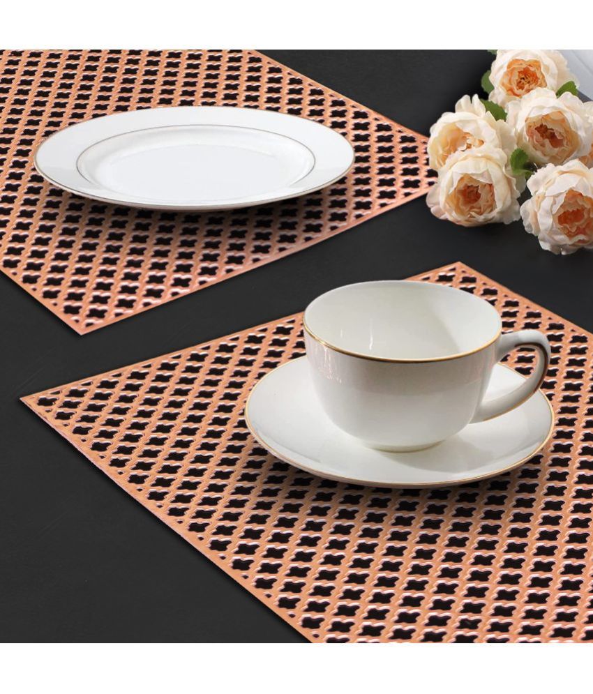     			HOMETALES PVC Geometric Rectangle Table Mats ( 45 cm x 30 cm ) Pack of 2 - Brown