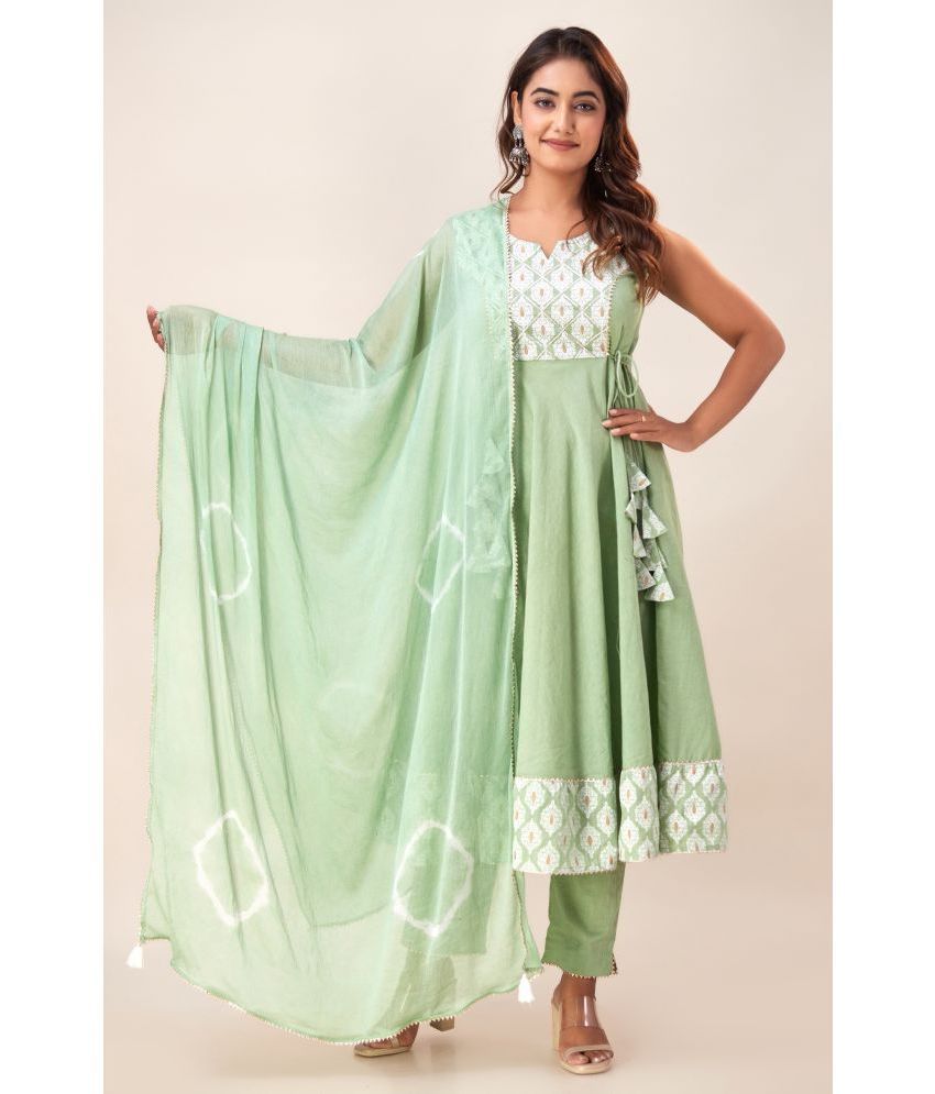     			NeshamaKurti Cotton Printed Kurti With Pants Women's Stitched Salwar Suit - Green ( Pack of 1 )