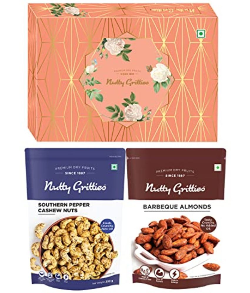     			Nutty Gritties Signature Special Flavoured Dry Fruits Gift Box 400g - Barbeque Almonds & Southern Pepper Cashew Nuts, ( Each 200g )