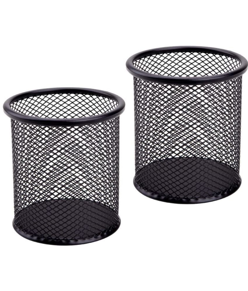     			Pack Of 2 Black Single Round Mesh Metal Pen Pencil Holder Table Desk Organizer for Home Office Pen Stand For Office Table, Study Table Gift