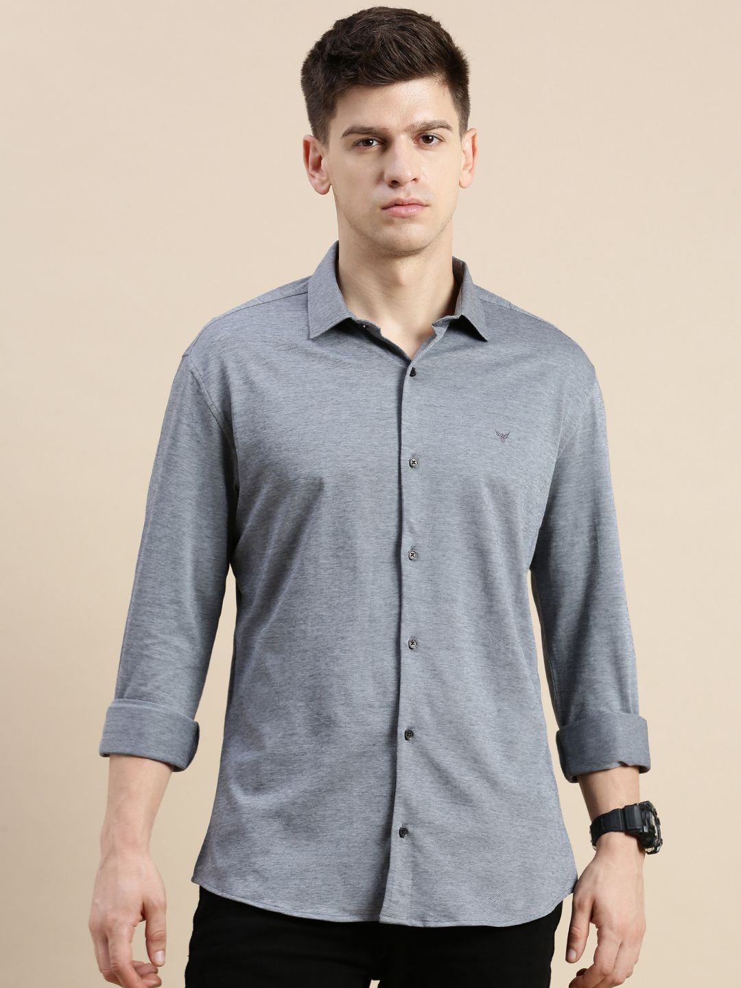     			Showoff Cotton Blend Regular Fit Solids Full Sleeves Men's Casual Shirt - Grey ( Pack of 1 )