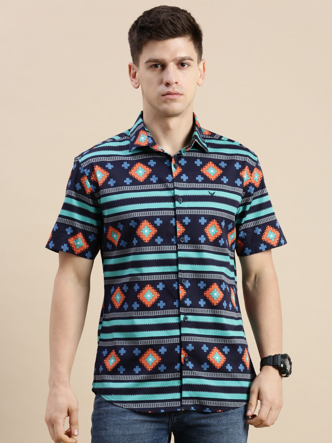     			Showoff Cotton Blend Regular Fit Printed Half Sleeves Men's Casual Shirt - Multi ( Pack of 1 )