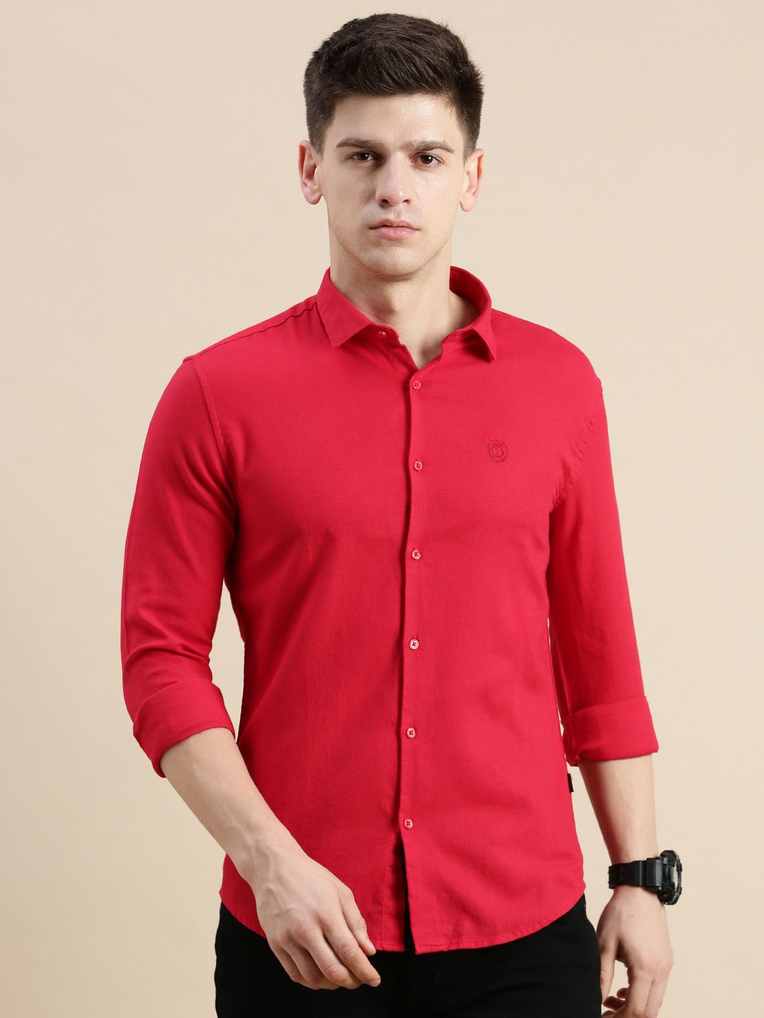     			Showoff Cotton Blend Regular Fit Solids Full Sleeves Men's Casual Shirt - Red ( Pack of 1 )