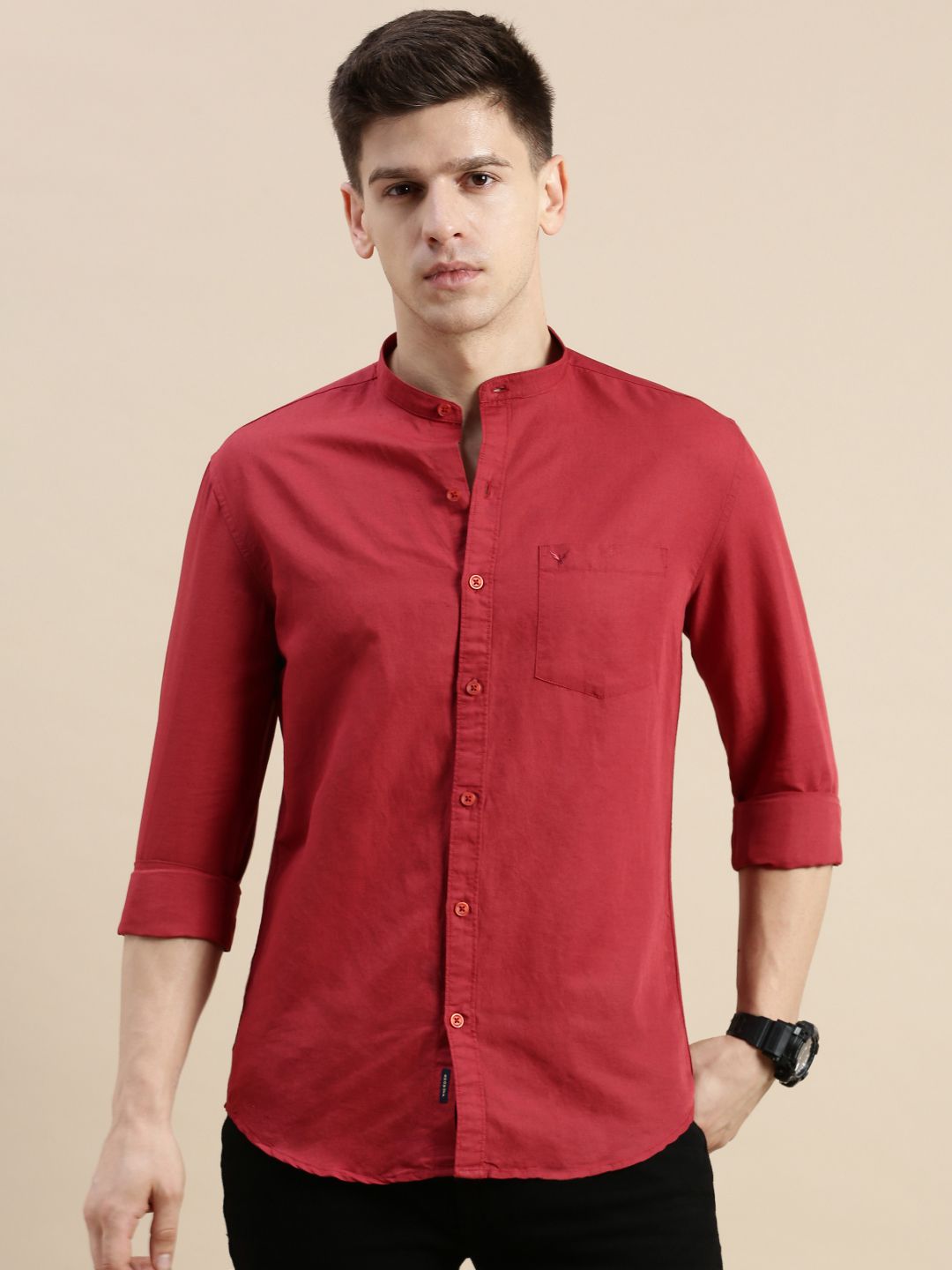     			Showoff Linen Regular Fit Solids Full Sleeves Men's Casual Shirt - Maroon ( Pack of 1 )