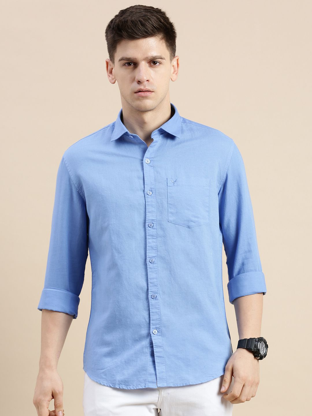     			Showoff Linen Regular Fit Solids Full Sleeves Men's Casual Shirt - Blue ( Pack of 1 )