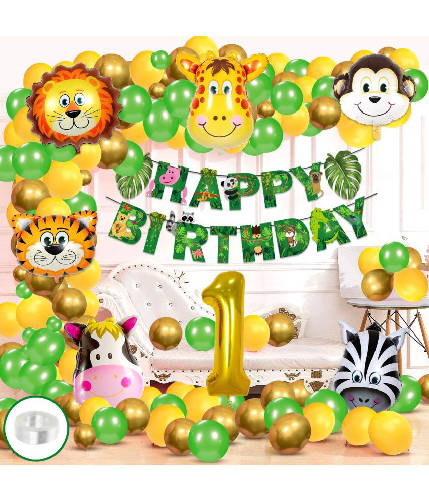     			Zyozi Jungle Safari Happy Birthday Decoration Items- Party Decoration Banner with Balloons,Foil Balloons (Pack of 84)