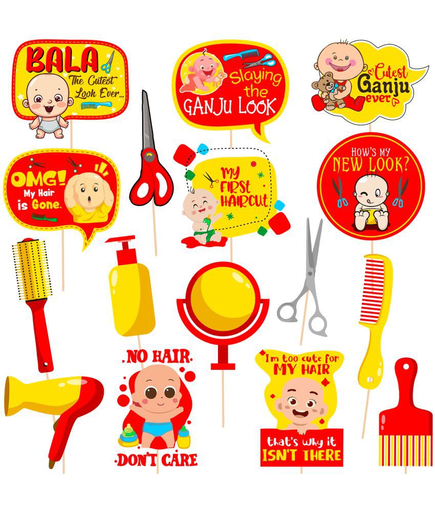     			Zyozi My First Hair Cut Ceremony/Mundan Ceremony Decorations Photo Booth Props - First Hair Cut Decorations Props, First Hair Cut Decorations Items (Pack of 16)