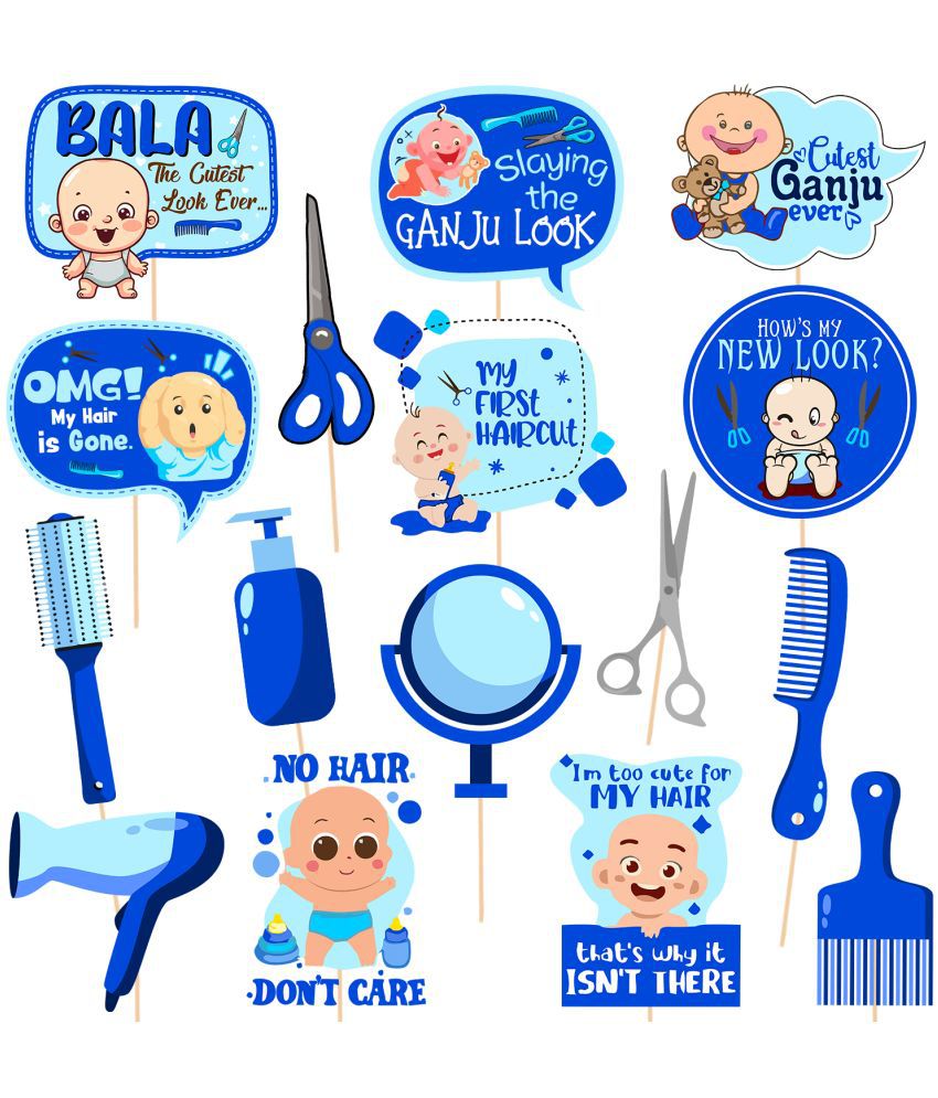     			Zyozi My First Hair Cut Ceremony Decorations Photo Booth Props/Mundan Ceremony Decorations Items for Baby Boy - Decorations Props for Mundan Ceremony (Pack of 16)