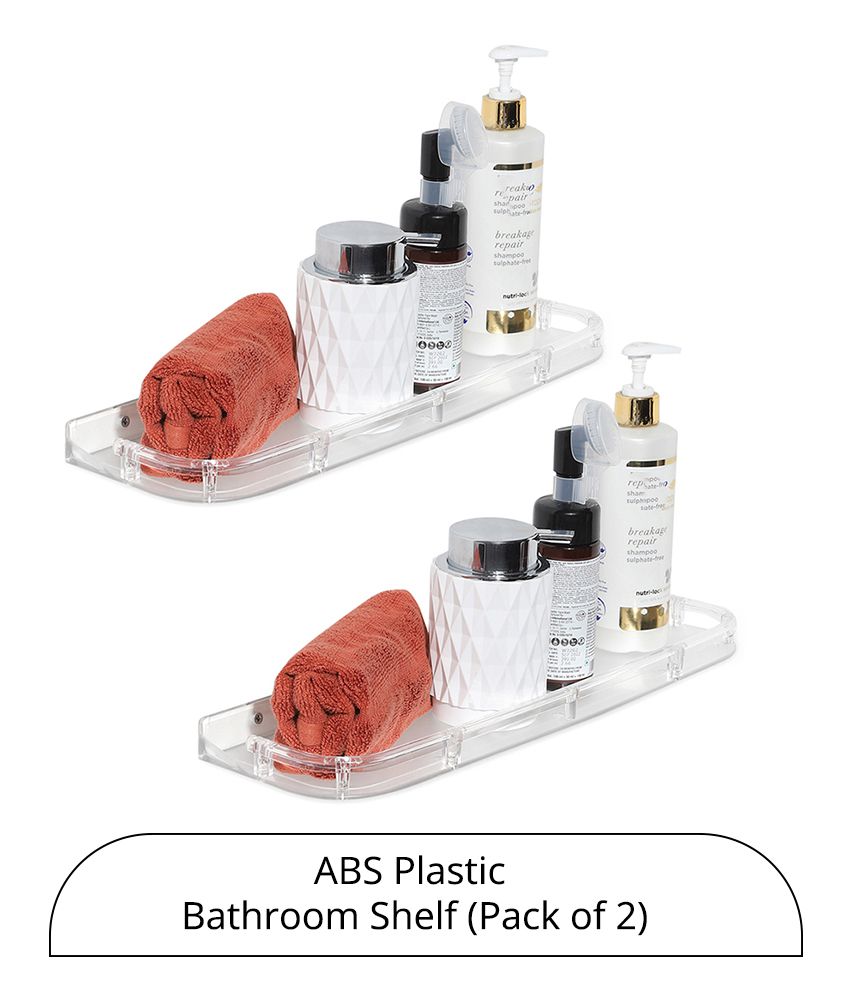     			HOMETALES ABS Plastic Bathroom Shelf (18x5) White (Pack of 2)