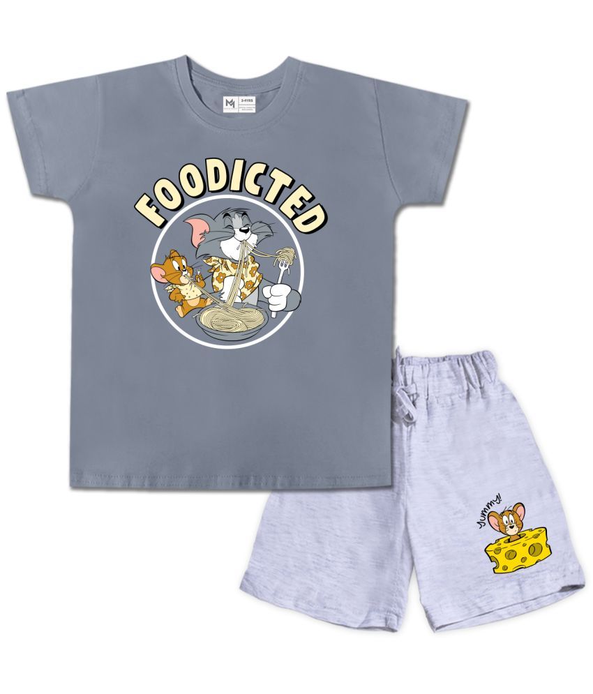     			MINUTE MIRTH - Dark Grey Cotton Boys T-Shirt & Shorts ( Pack of 1 )