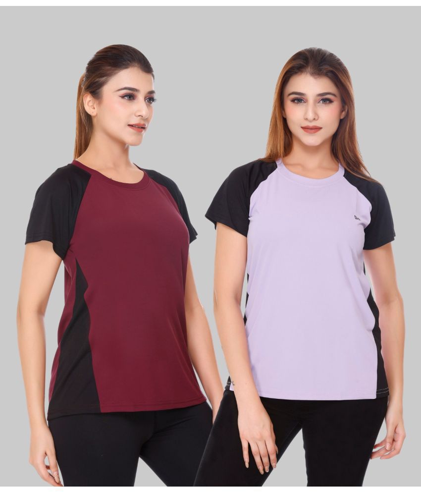    			White Moon Purple Polyester Lycra Tees - Pack of 2