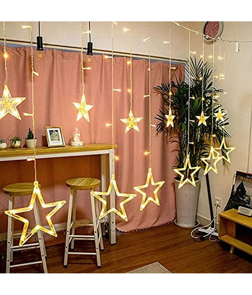     			12 Stars Curtain Light Christmas Window Curtain Lights 8 Mode Outdoor Indoor Plug in Fairy Curtain Lights Waterfall Backdrop for Diwali Christmas Bedroom Wedding Party Wall Decor