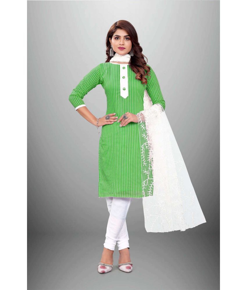     			Apnisha Unstitched Cotton Striped Dress Material - Green ( Pack of 1 )