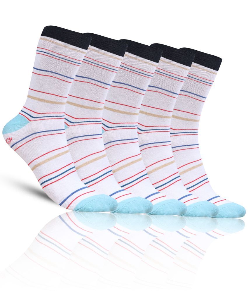     			Dollar - Cotton Men's Striped White Full Length Socks ( Pack of 5 )