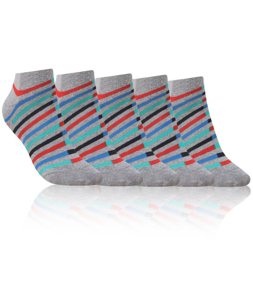     			Dollar - Cotton Men's Striped Grey Melange Low Ankle Socks ( Pack of 5 )