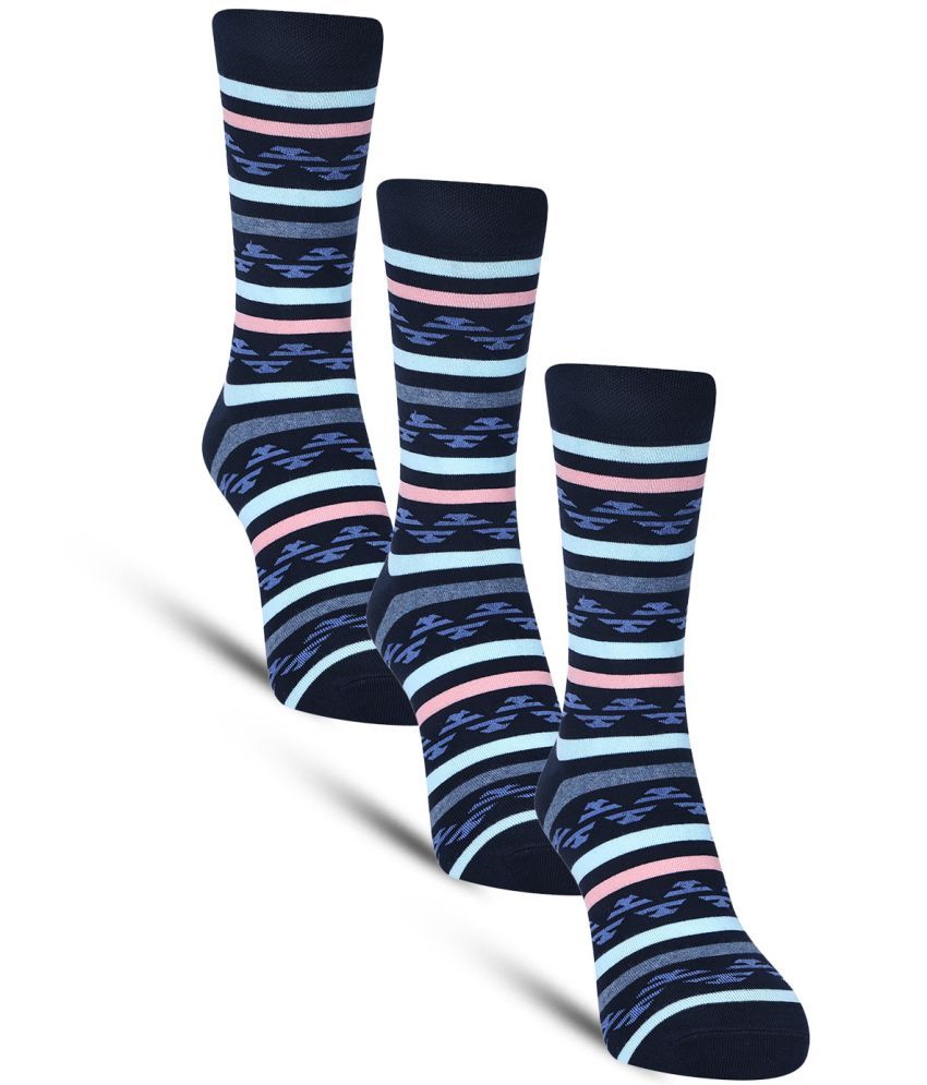     			Dollar - Cotton Men's Striped Blue Full Length Socks ( Pack of 3 )