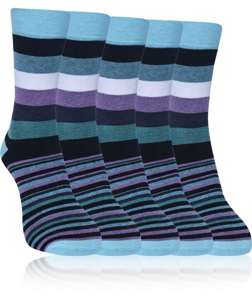     			Dollar - Cotton Men's Striped Blue Full Length Socks ( Pack of 5 )
