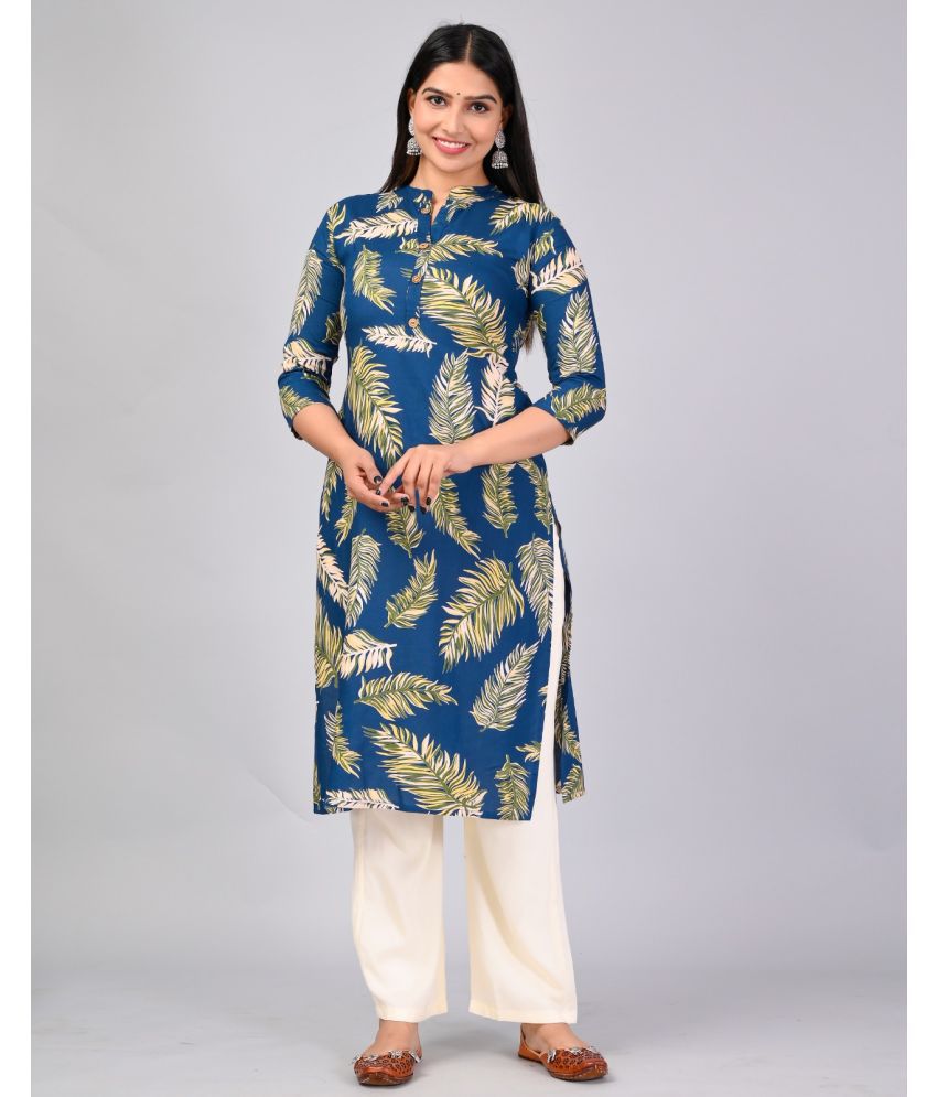     			MAUKA Rayon Printed Kurti With Palazzo Women's Stitched Salwar Suit - Blue ( Pack of 1 )