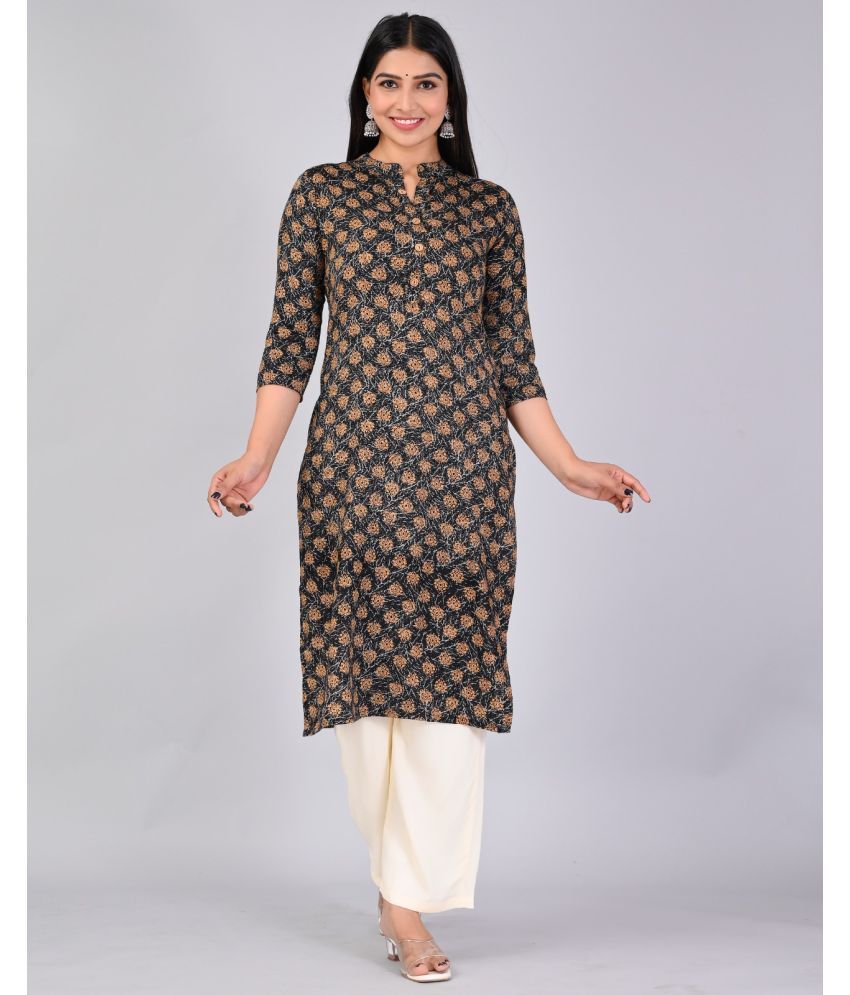     			MAUKA Rayon Printed Kurti With Palazzo Women's Stitched Salwar Suit - Black ( Pack of 1 )