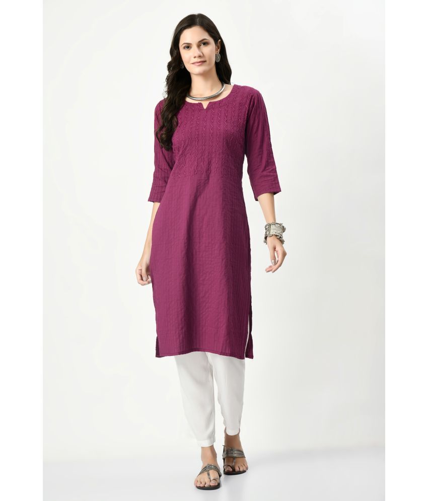     			MAURYA 100% Cotton Embroidered Straight Women's Kurti - Purple ( Pack of 1 )