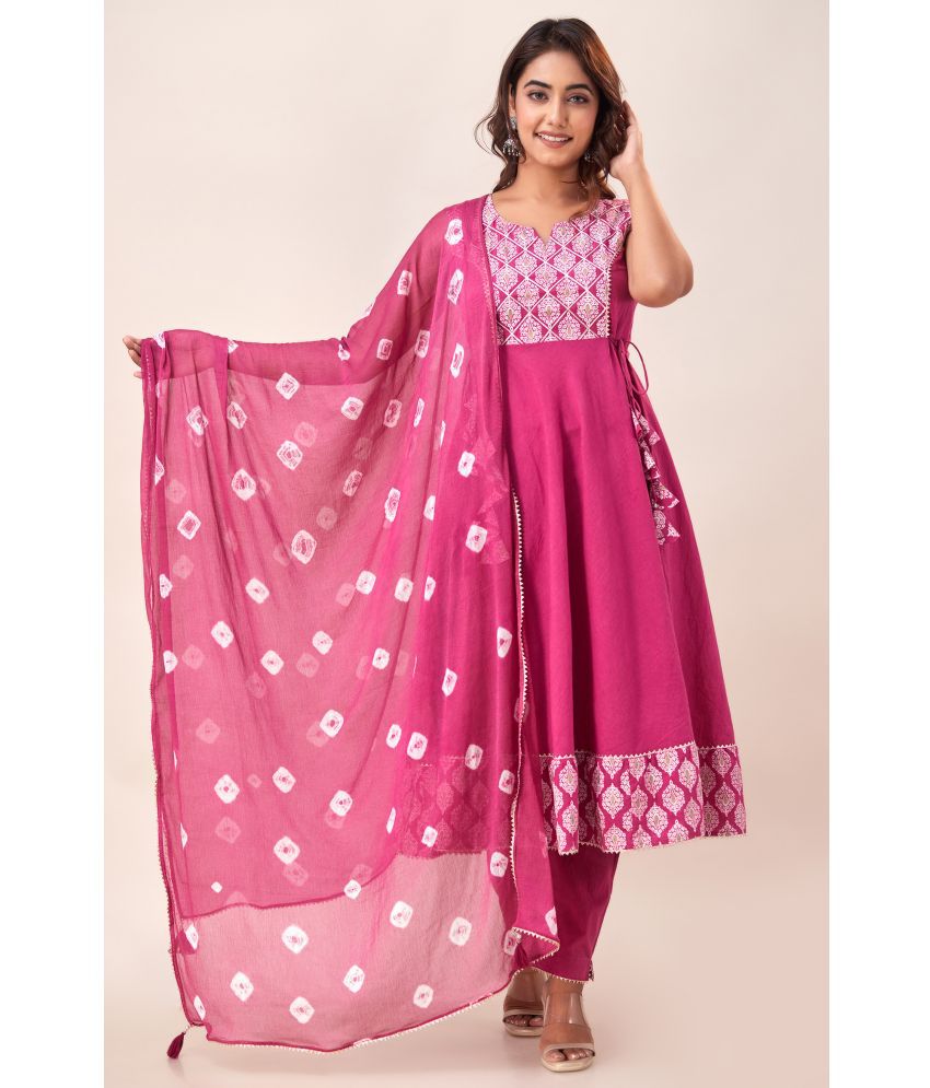     			SVARCHI Cotton Printed Kurti With Pants Women's Stitched Salwar Suit - Pink ( Pack of 1 )