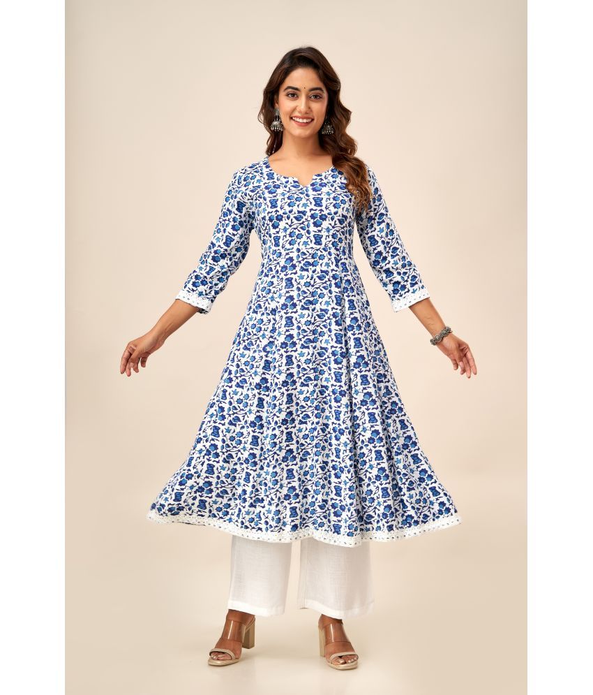     			SVARCHI Viscose Printed Anarkali Women's Kurti - Blue ( Pack of 1 )