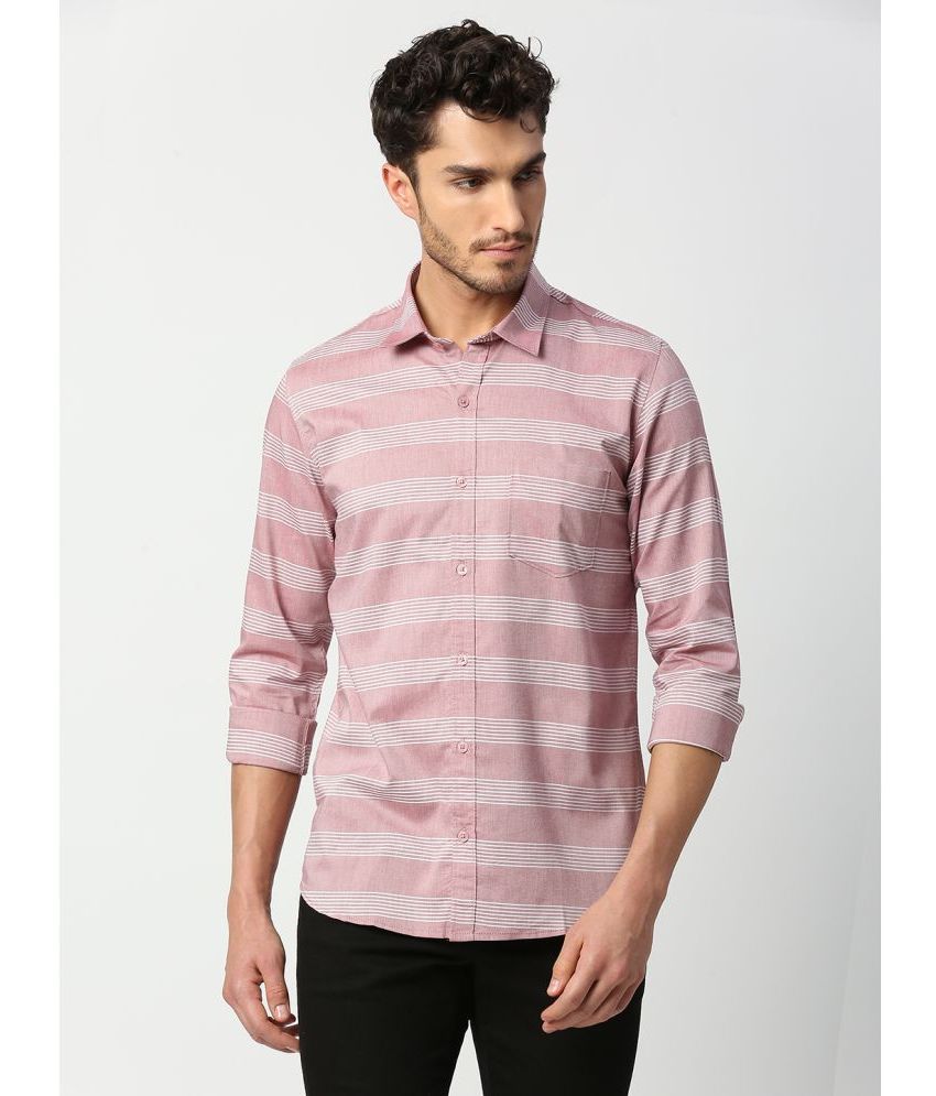     			Solemio 100% Cotton Slim Fit Striped Full Sleeves Men's Casual Shirt - Pink ( Pack of 1 )