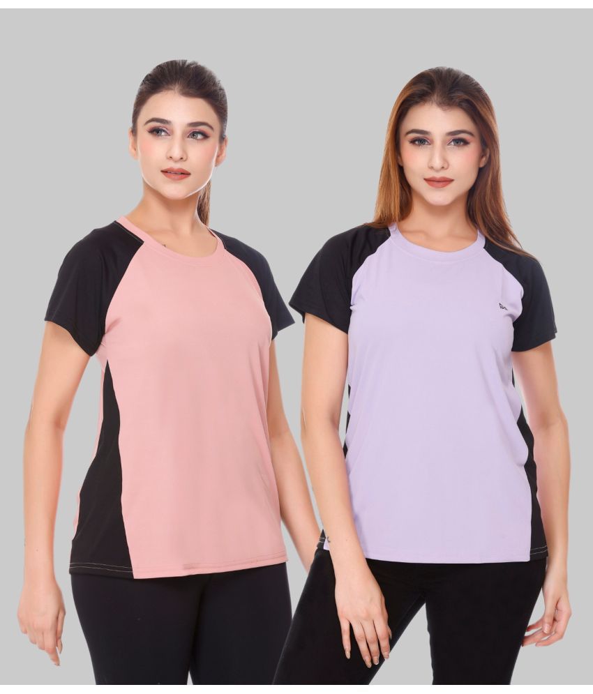     			White Moon Pink Polyester Lycra Tees - Pack of 2