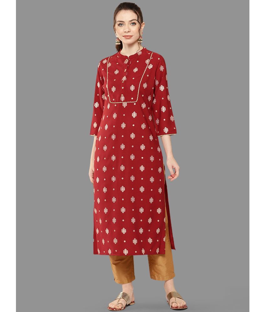     			Janasya Rayon Printed Straight Women's Kurti - Red ( Pack of 1 )