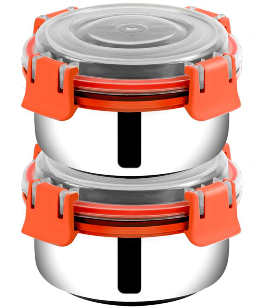     			Kitchen Haven Smart Clip Lock Steel Orange Food Container ( Set of 2 )