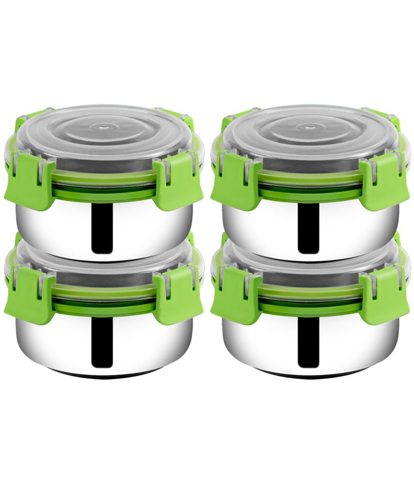     			Kitchen Haven Smart Clip Lock Steel Green Food Container ( Set of 4 )