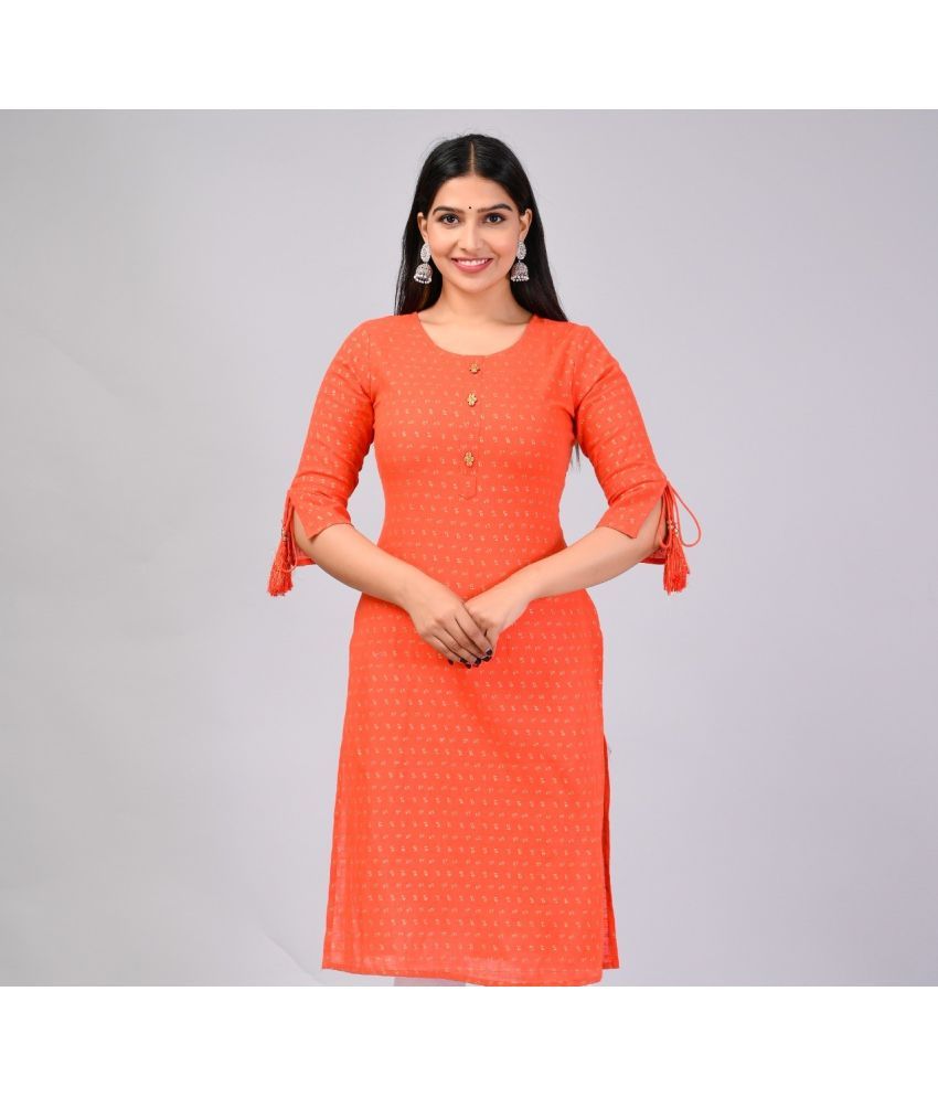     			MAUKA Rayon Printed Straight Women's Kurti - Orange ( Pack of 1 )