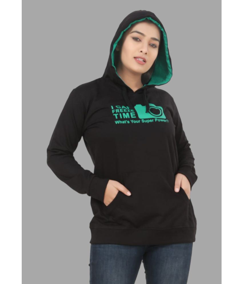     			RRIDHIMA Cotton Blend Women's Hooded Sweatshirt ( Black )