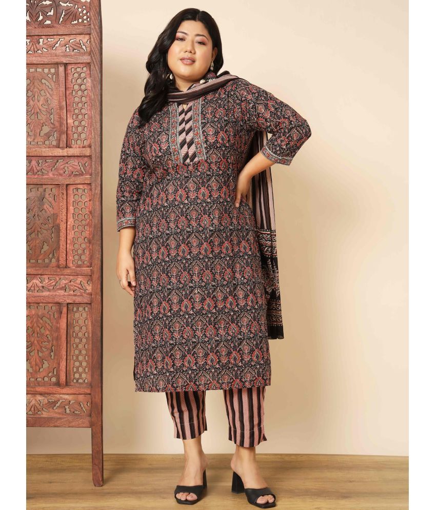     			Vbuyz Cotton Printed Kurti With Pants Women's Stitched Salwar Suit - Brown ( Pack of 1 )