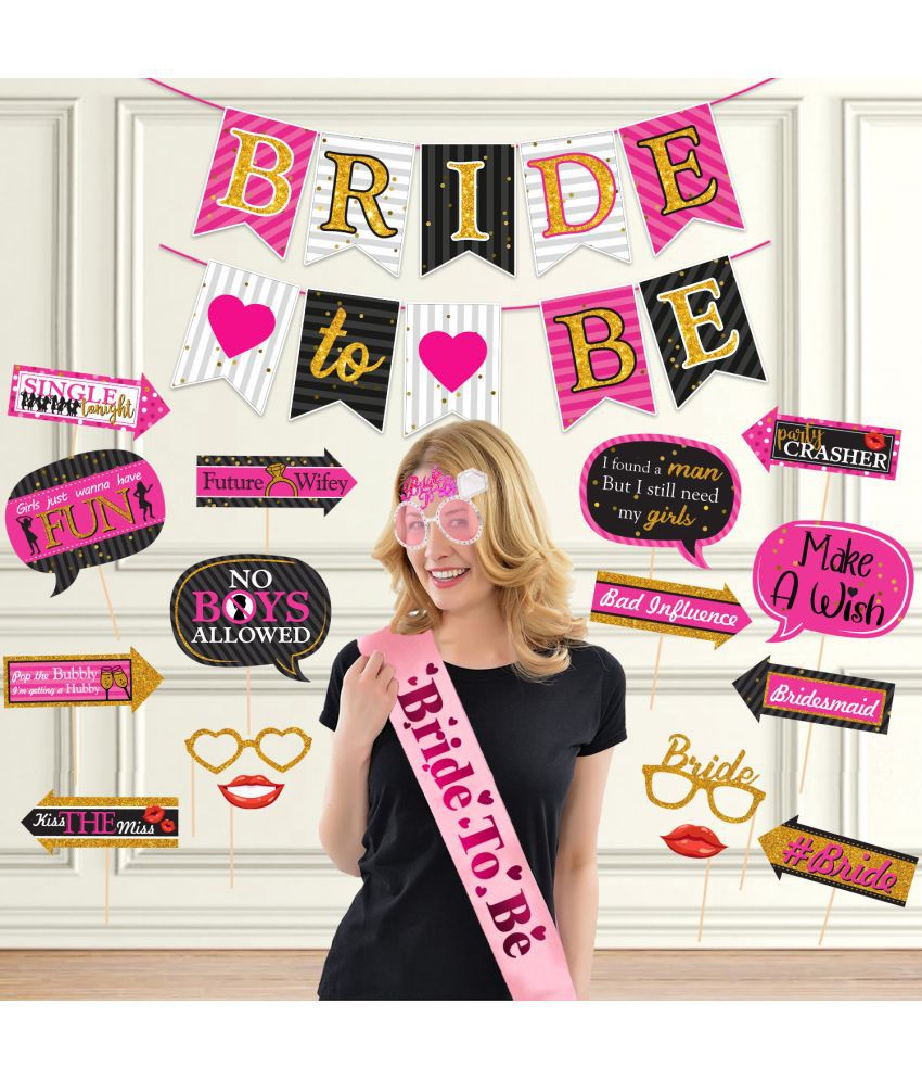     			Zyozi Bachelorette Party Decorations Kit / Bridal Shower Party Supplies - Bride to Be Banner, Sash, Eye Glass & Photo Booth Props (Set of 19)