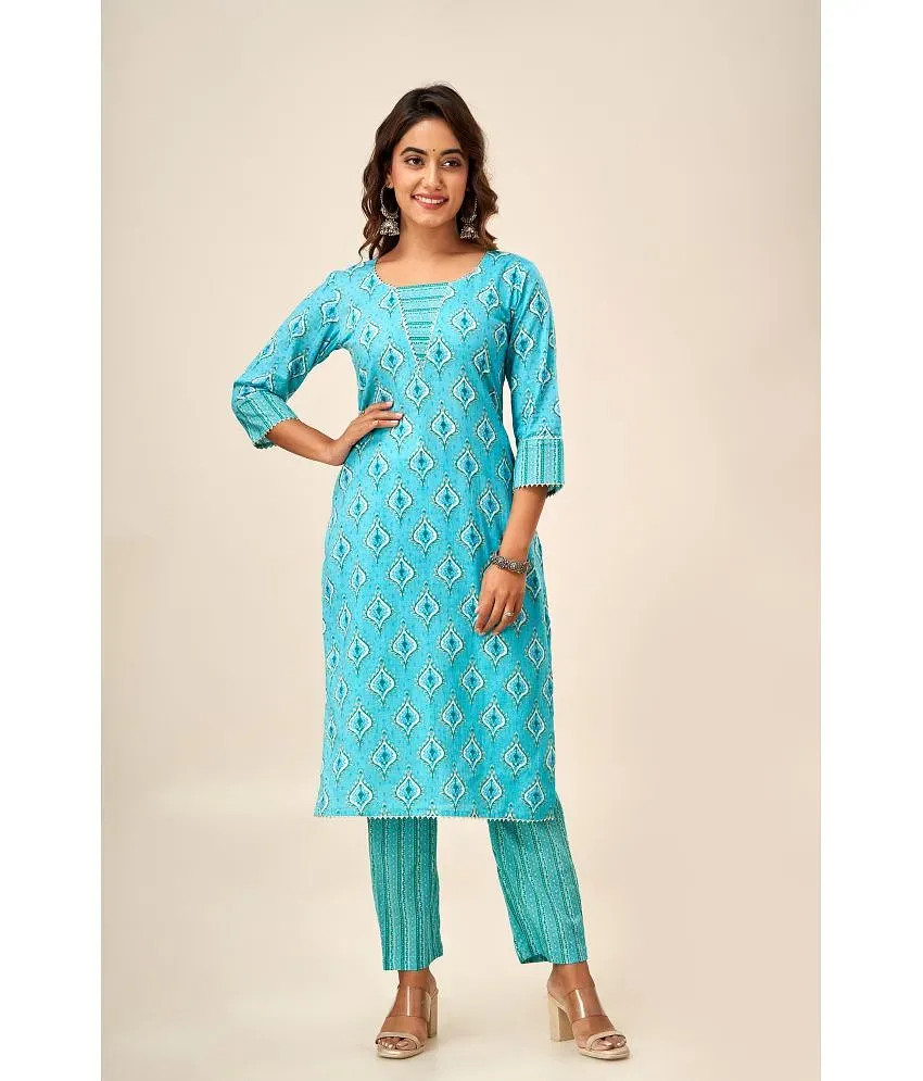 SVARCHI Cotton Printed Straight Women's Kurti - Green ( Pack of 1