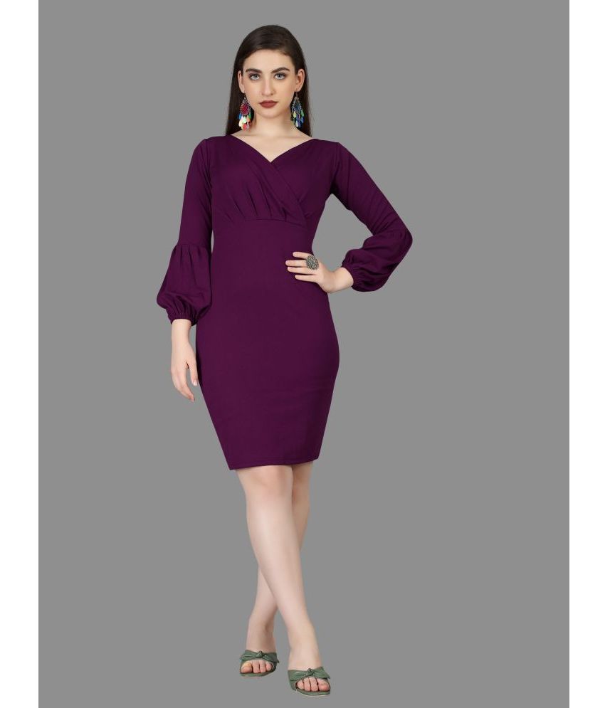     			Aika Polyester Solid Above Knee Women's Bodycon Dress - Purple ( Pack of 1 )