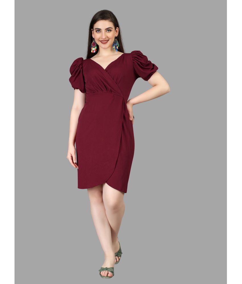    			Aika Polyester Solid Above Knee Women's Bodycon Dress - Maroon ( Pack of 1 )