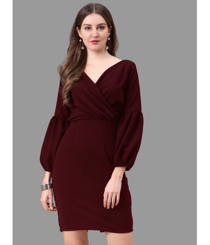     			Apnisha Polyester Solid Above Knee Women's Bodycon Dress - Maroon ( Pack of 1 )